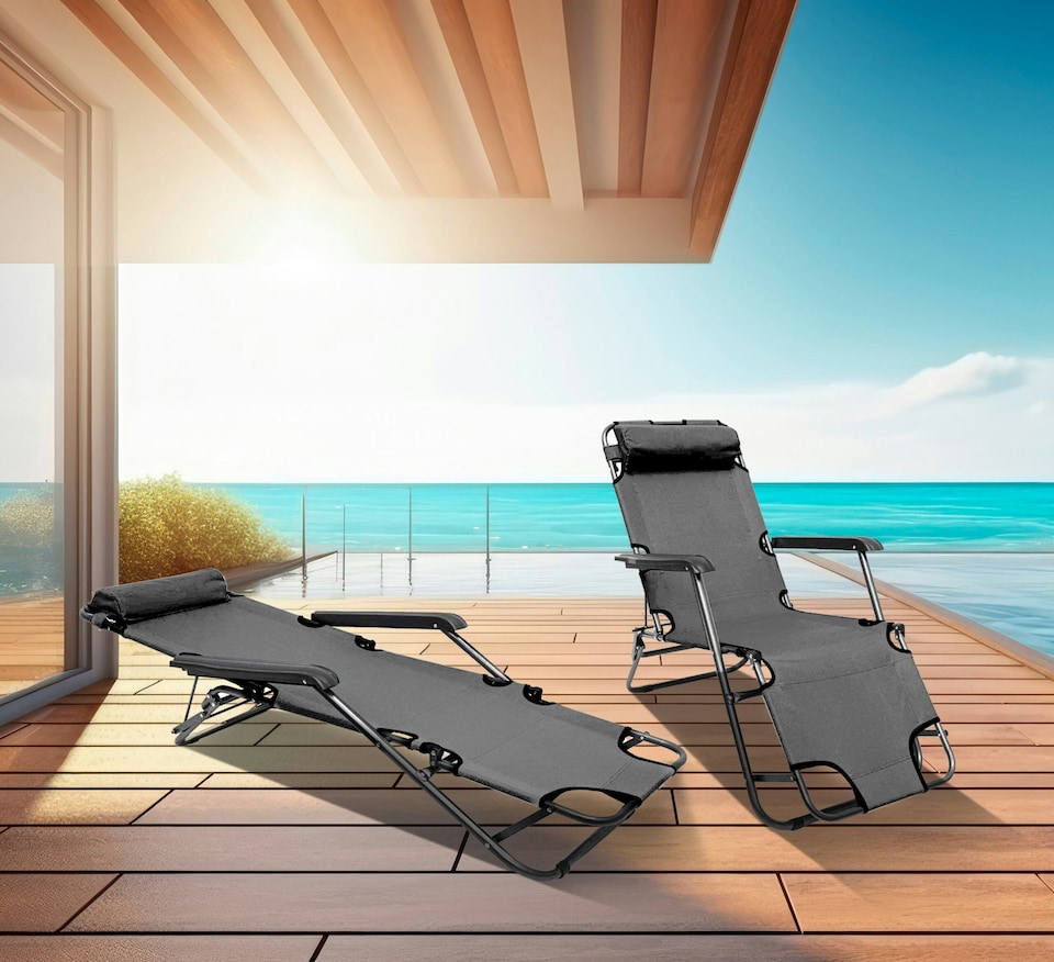 image 1 of Neo Grey Pair of 2 In 1 Sun Lounger Chairs Set | Multi