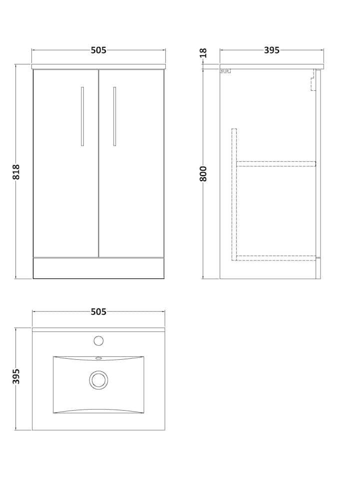 image 1 of Bathroom 2 Soft Close Door Floor Vanity Unit & Basin, Black, 500mm | Black | Charcoal Black