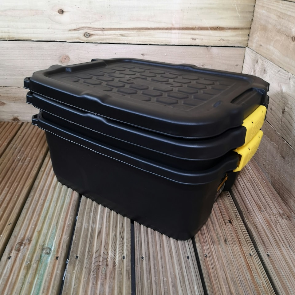 image 1 of 2 x 24L Heavy Duty Storage Boxes, Sturdy, Lockable, Stackable and Nestable Design Storage Chests with Clips in Black