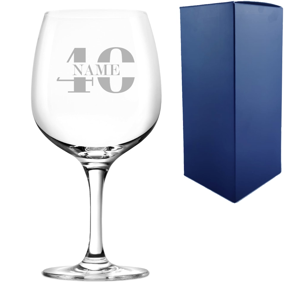 image 1 of Personalised Spanish Gin Copa Balloon Cocktail Glass Name 40 Design