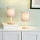 image 2 of ValueLights Nelly Pair of Grey Shade with Wooden Base Bedside Table Lamps with LED Bulbs