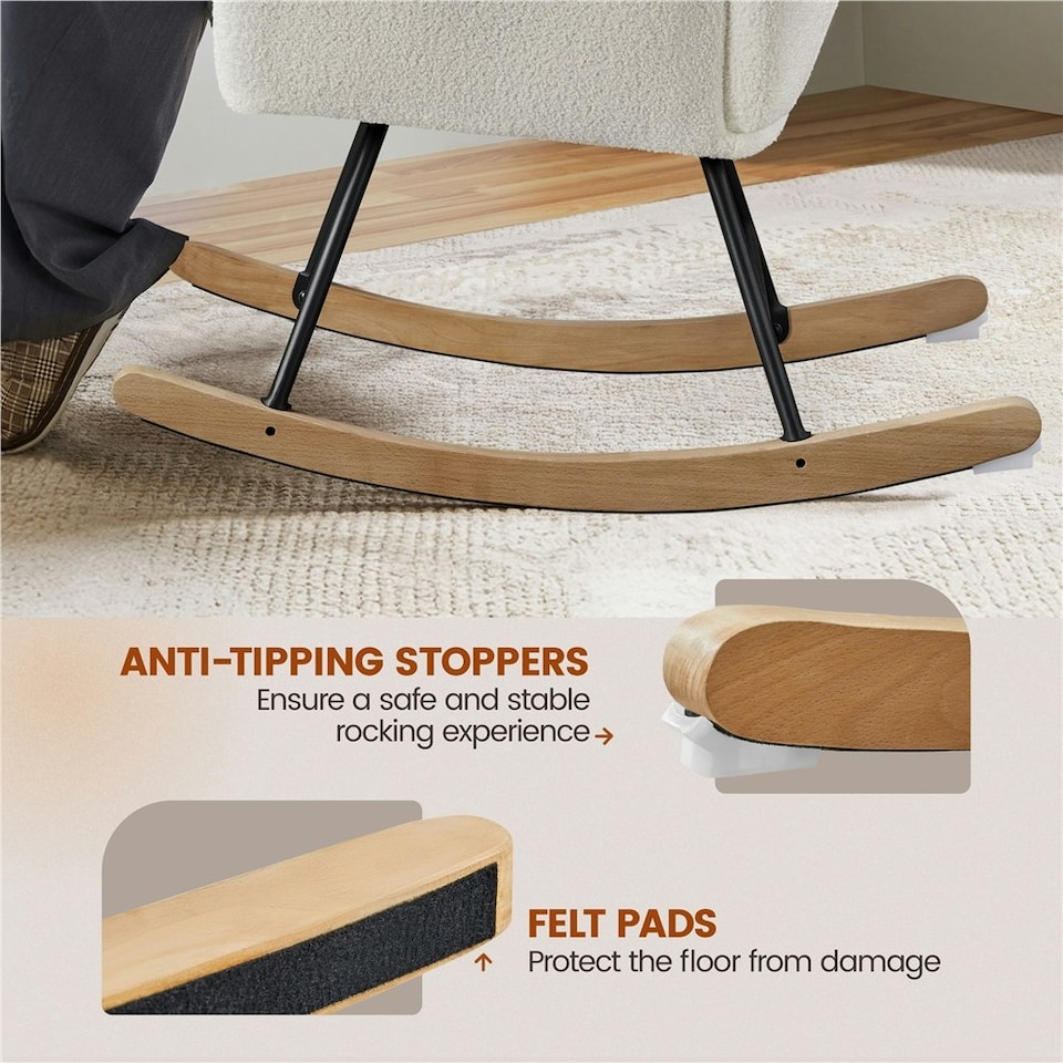 image 1 of Yaheetech High Back Rocking Accent Chair with Beech Wood Legs | White | Ivory