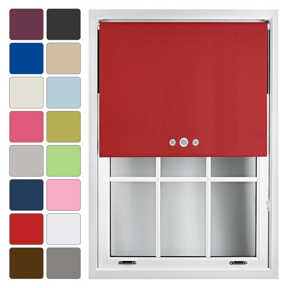 image 1 of FURNISHED Blackout Roller Blinds with Triple Round Eyelets Cut to Size Easy Fit Window Shade | Red | Red | (W) 60cm x (L) 210cm