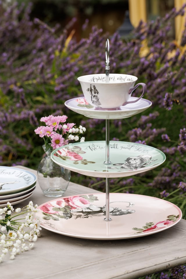 image 1 of Mikasa Cake Stand Alice in Wonderland Bone China 3 Tier | Multi