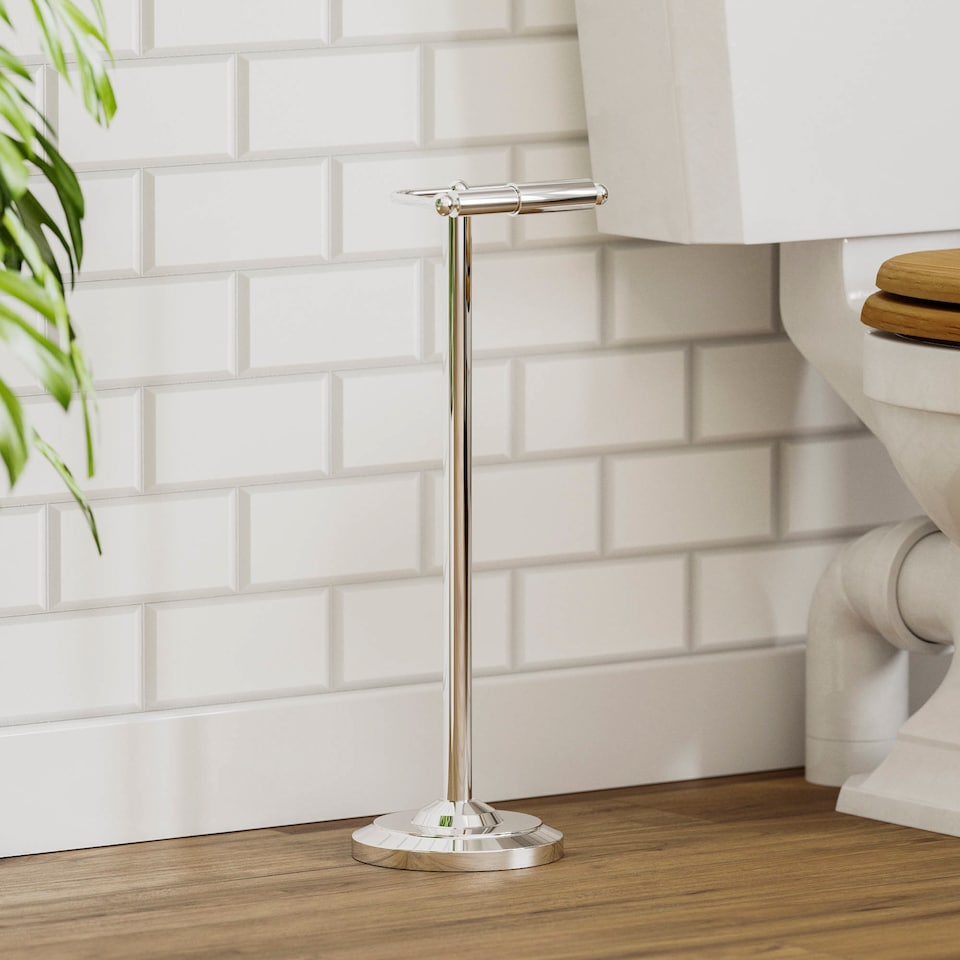 image 1 of Bath Vida Floor Standing Bathroom Toilet Roll Holder - Chrome