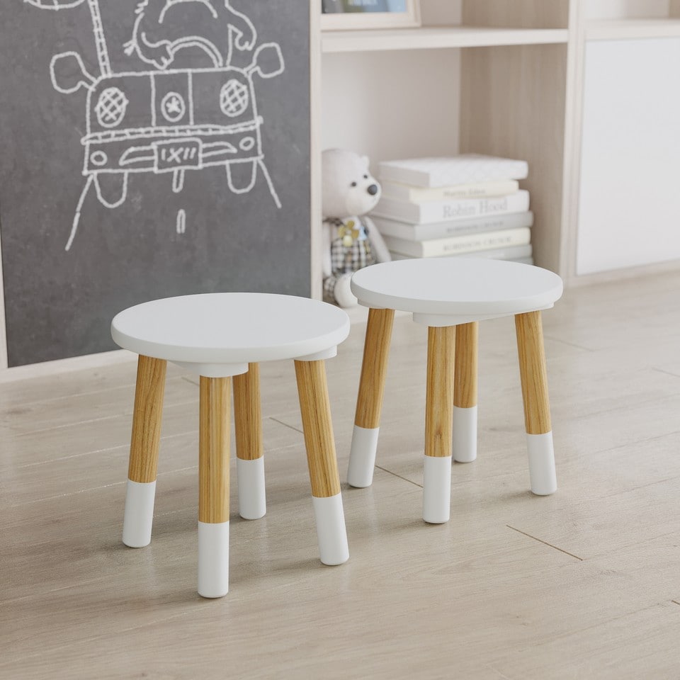 image 1 of Kids Wooden Stool Seat Round Chair Toddlers Kids Small Children Home Nursery - White | White | 4 White