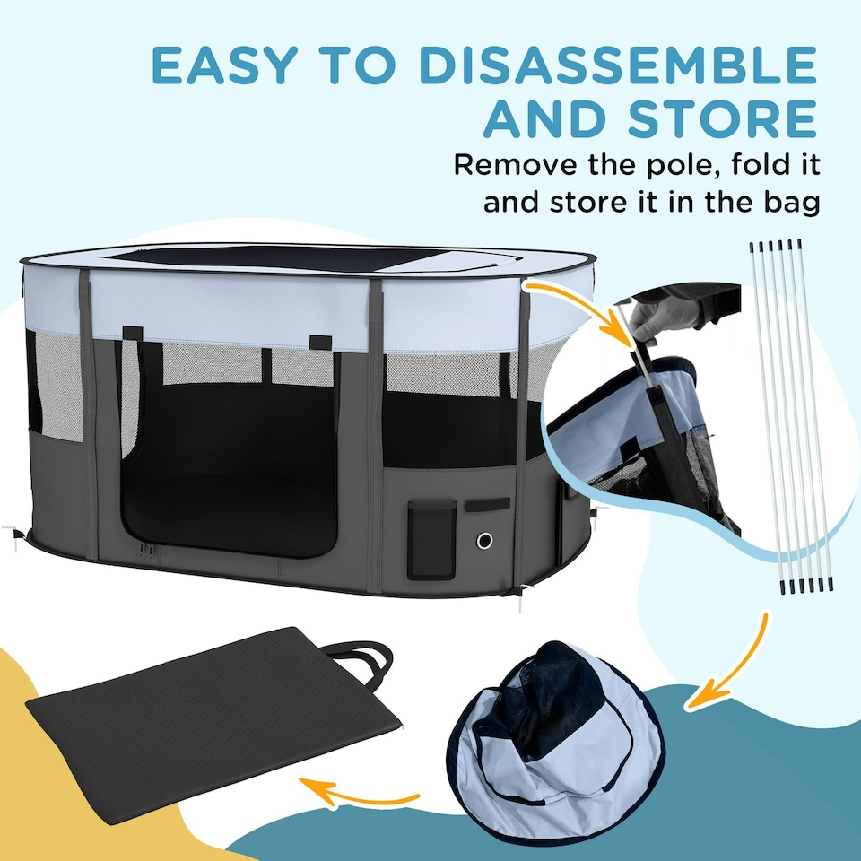 image 1 of PawHut Portable Dog Pen for Puppies, Rabbits, Kittens, Guinea Pigs - Grey