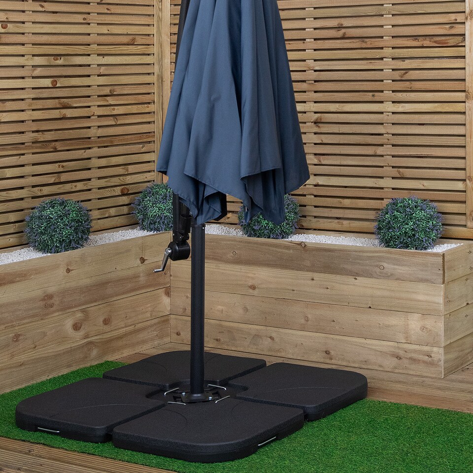 image 1 of 3m Cantilever Banana Blue Parasol. Crank Handle & Parasol Base Weights