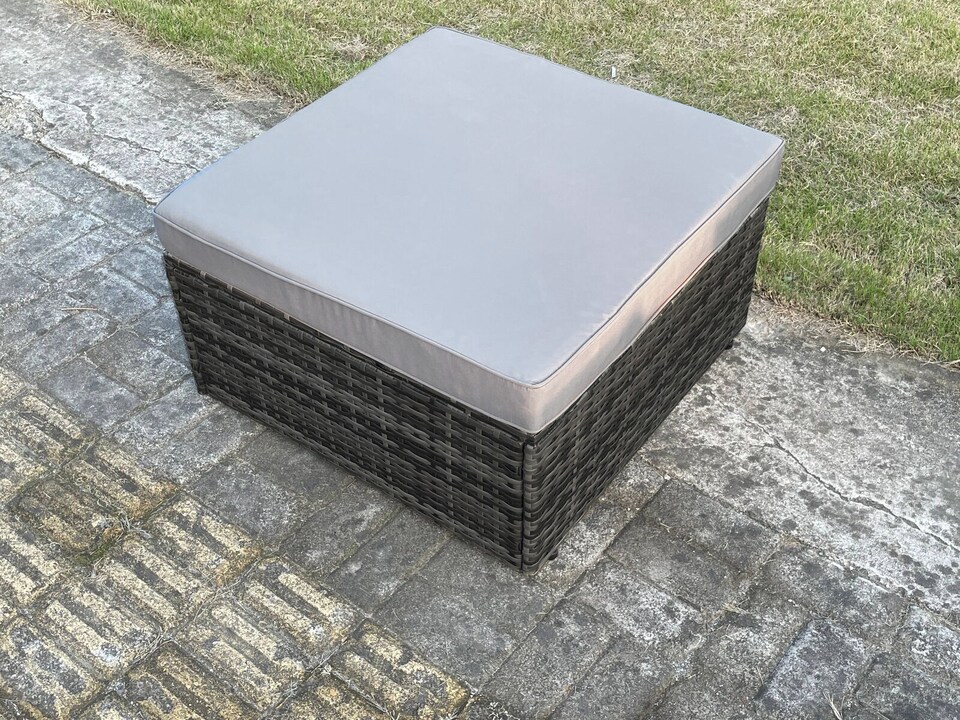 image 1 of Fimous 8 Seater High Back Outdoor Garden Furniture Set Rattan Corner Sofa Set With Rectangular Coffee Table 2 Big Footstool Dark Grey Mixed
