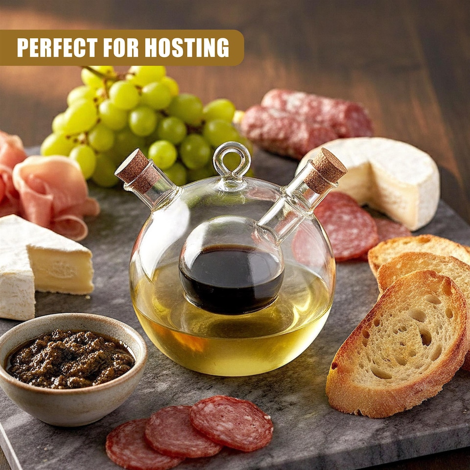 image 1 of GEEZY Oil and Vinegar Dispenser Bottle Glass Olive Oil Pourer Dual Chambers 490ml