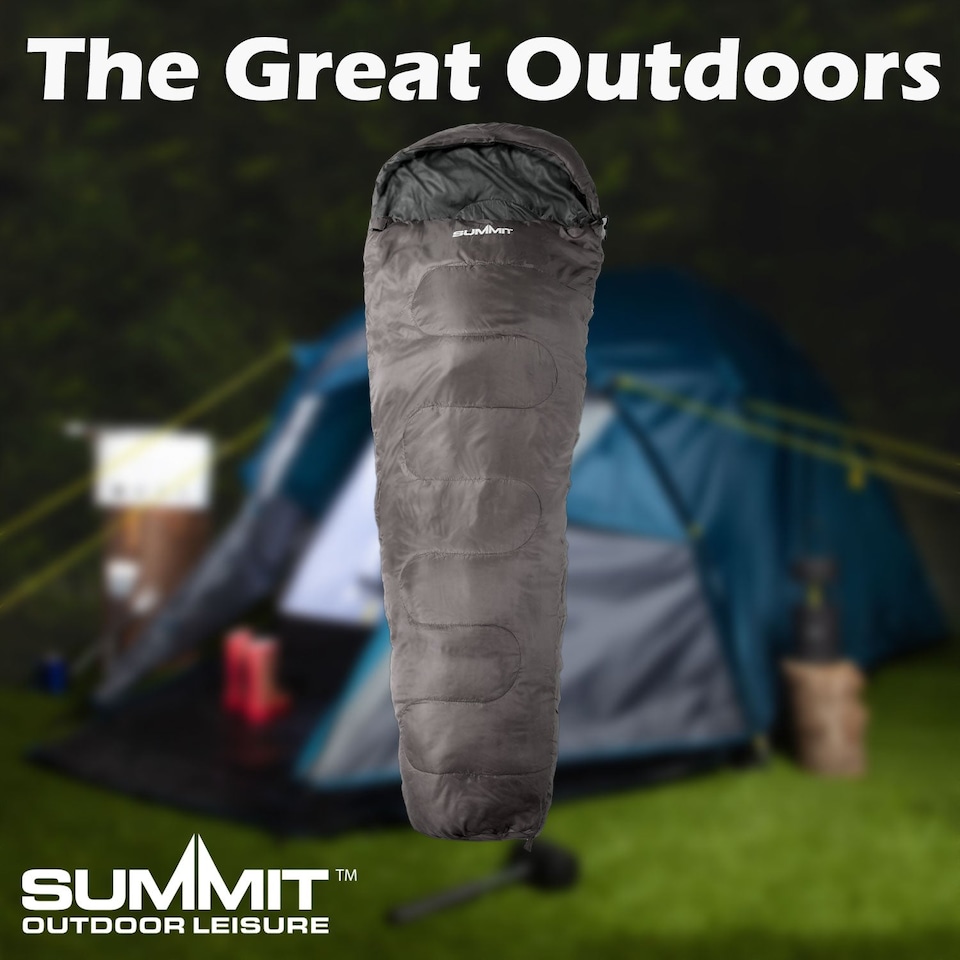 image 1 of PMS Mummy Sleeping Bag - Single Camp Grey, 2-Season Lightweight 225cm