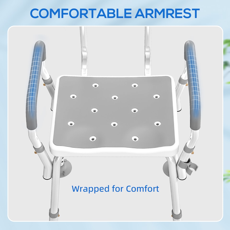 image 1 of HOMCOM Padded Shower Stool with Arms and Back, 4 Suction Foot Pads, Grey | Grey