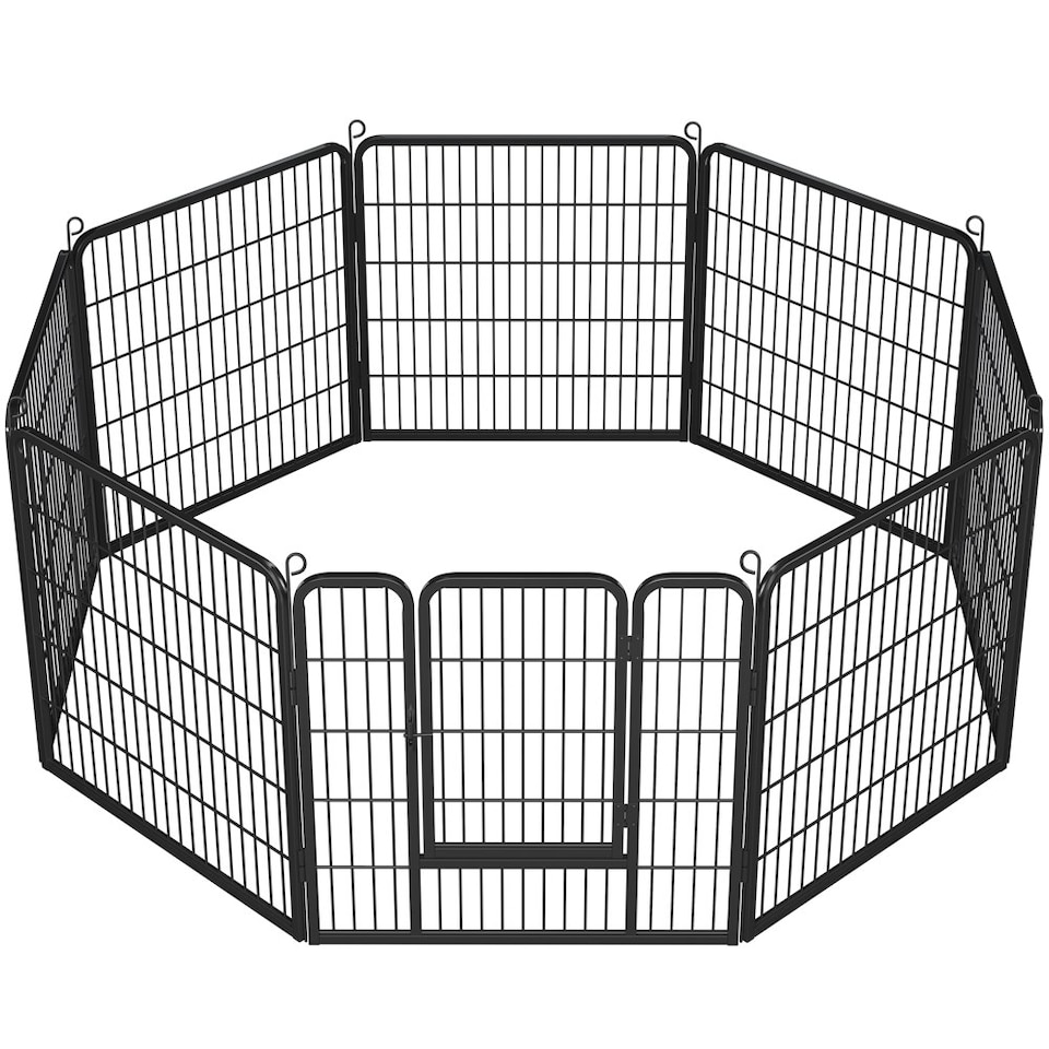 image 1 of Yaheetech 8 Metal Dog Playpen Panels, 80 × 80 cm Black