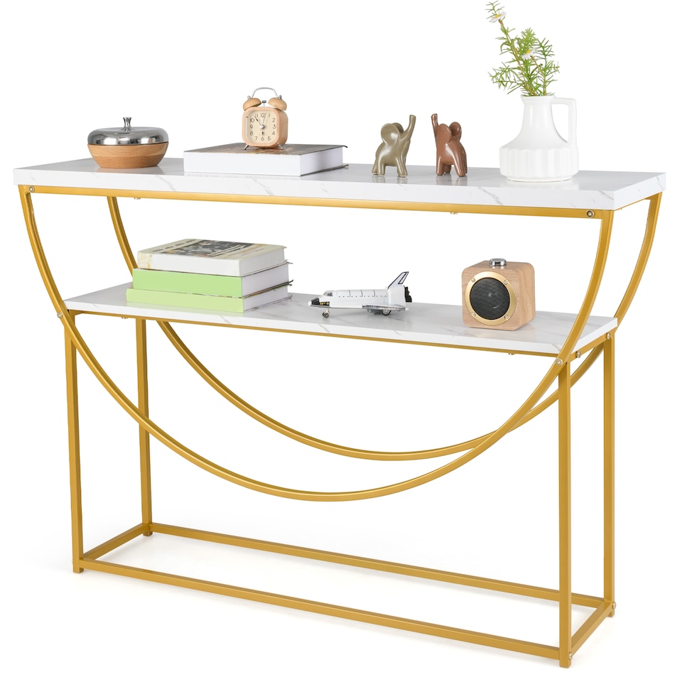 image 1 of COSTWAY 2-Tier Faux Marble Top Console Entryway Table White