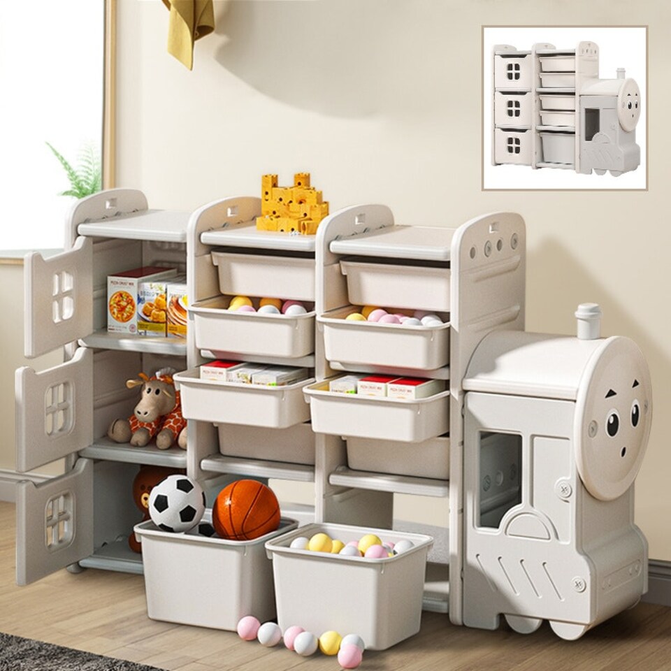 image 1 of Living and HomeTrain-Shaped Toy Storage Rack with Drawers - 96*33*85cm
