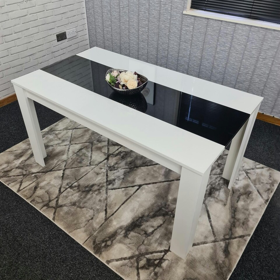 image 1 of Dining Table Wood Kitchen Place for 6 Seats, Dining Table Only (White and Black H 75 x L 140 x W 80 cm) White