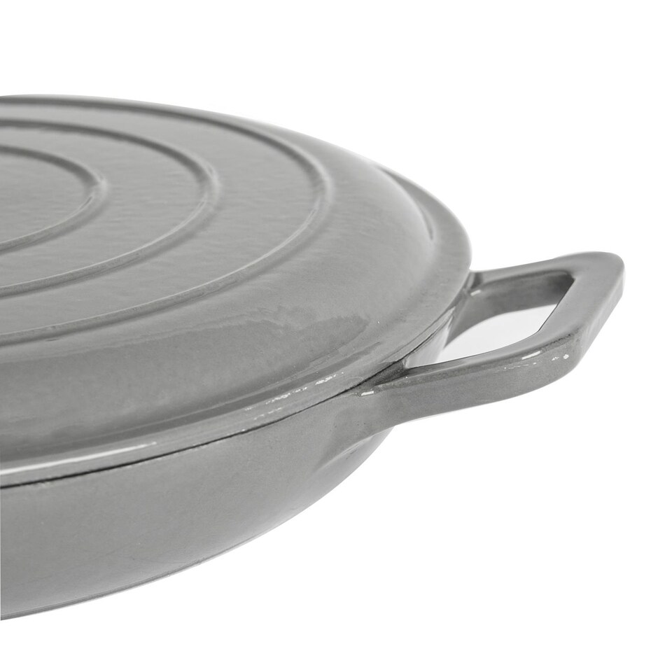 image 1 of Argon Tableware Cast Iron Shallow Casserole Dishes - Enameled Dutch Oven - Self-Basting Lid - Hob to Oven - 3.5 Litre - Slate Grey - Pack of 2 | Grey | Slate Grey