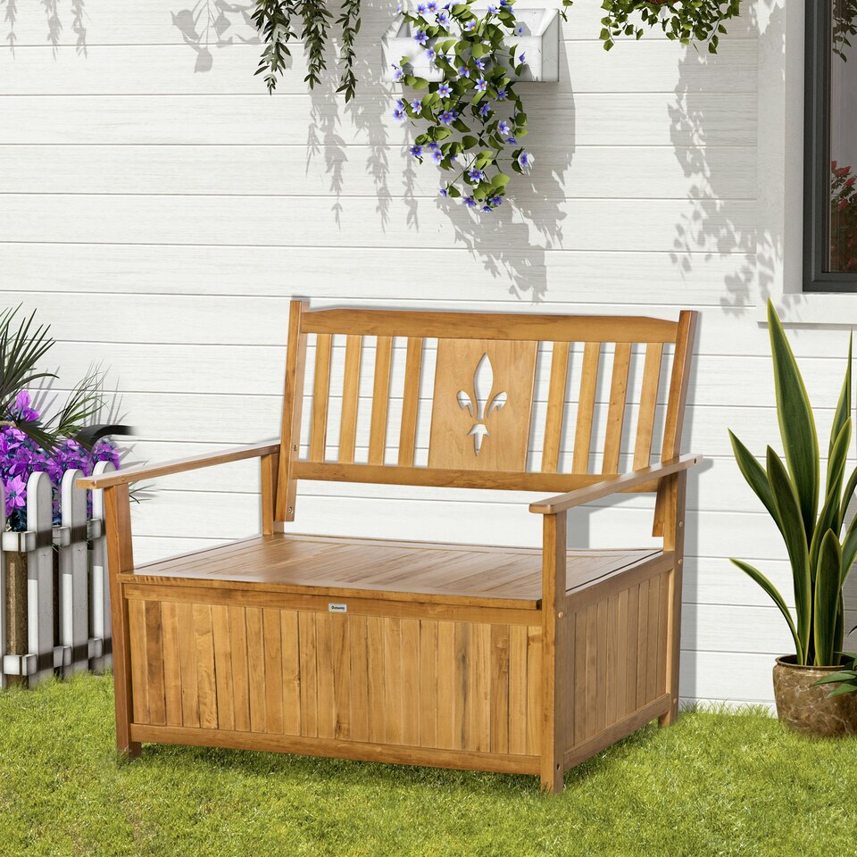image 1 of Outsunny 2 Seater Wood Garden Storage Bench Outdoor Storage Box Natural