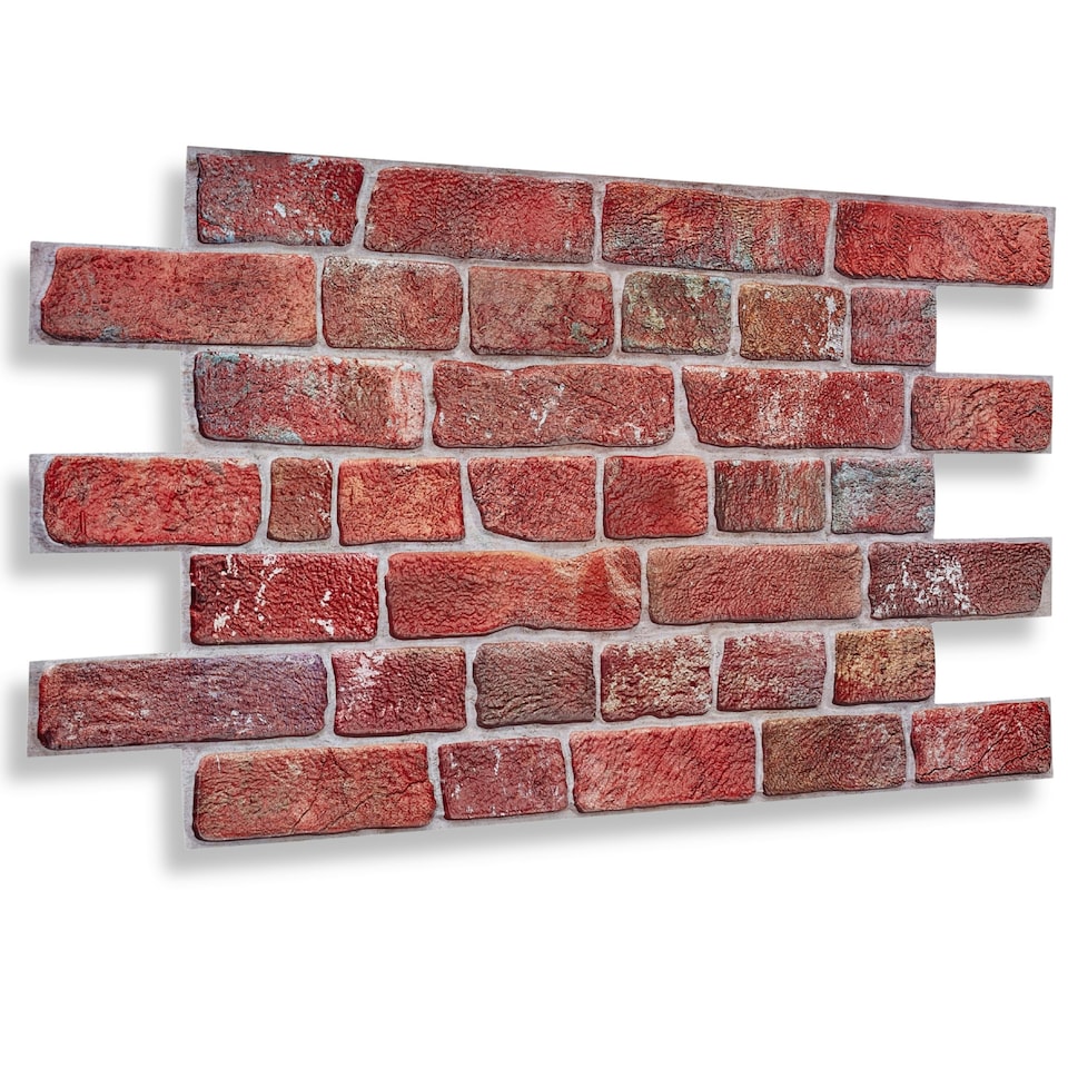 image 1 of NOVECRAFTO 3D Retro Brick Wall Panels – 6 Sheets, Covers 2.76 sqm (29.76 sq ft), 96x48cm – Old Red Brick Effect PVC Cladding for Kitchen, Office, Living Room