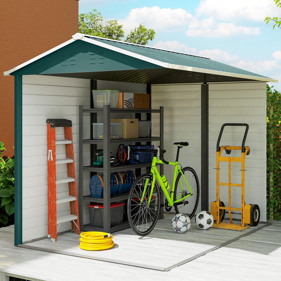 image 1 of Outsunny 9 x 6FT Metal Garden Shed, Tool Storage with Lockable Door, Window, Galvanised Outdoor Storage Shed  for Garden, Patio, Green
