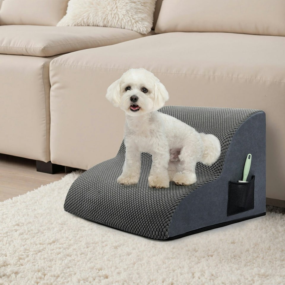 image 1 of Skylos 2-Step Pet Stairs Dog Ramp for Small Dogs Bed Sofa Foam Non-Slip Washable