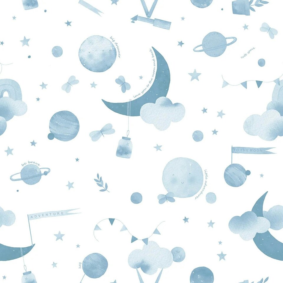 image 1 of Little Dreamer by Amy Hart Wallpaper in Blue and White Multi