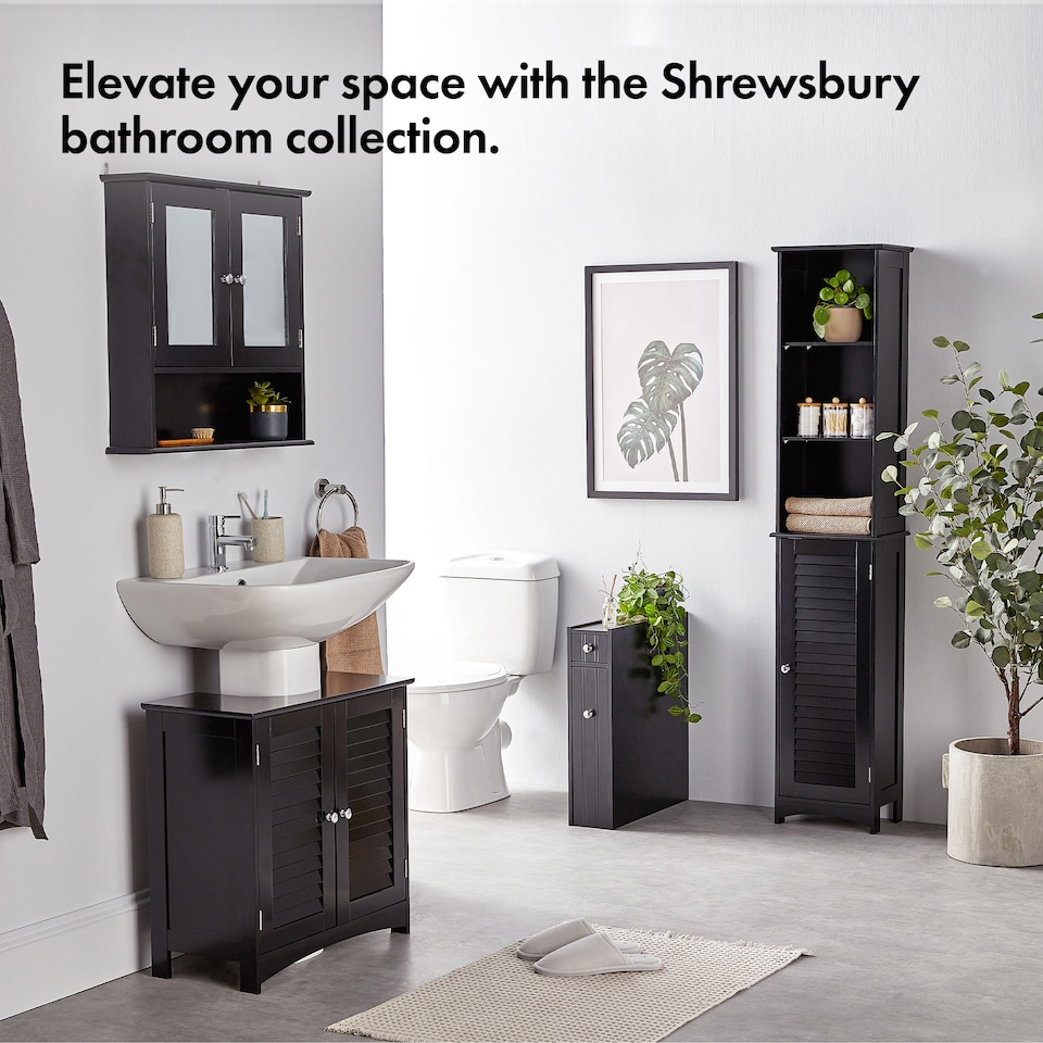 image 1 of VonHaus Shrewsbury Black Slim Bathroom Storage Unit with Drawers