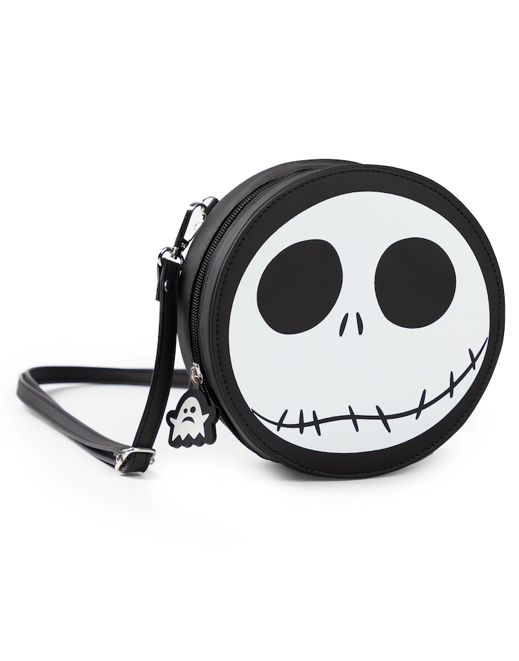 image 1 of Disney The Nightmare Before Christmas Jack Skellington Black and White Body Bag | Zip-Up Bag for Carrying Essentials | Womens Cartoon Streetwear | Disney Merch | White | White
