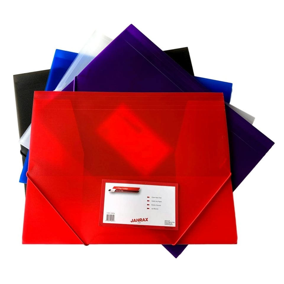 image 1 of Pack of 12 A4 Clearview Assorted Colour 3 Flap Folders with Elasticated Closure