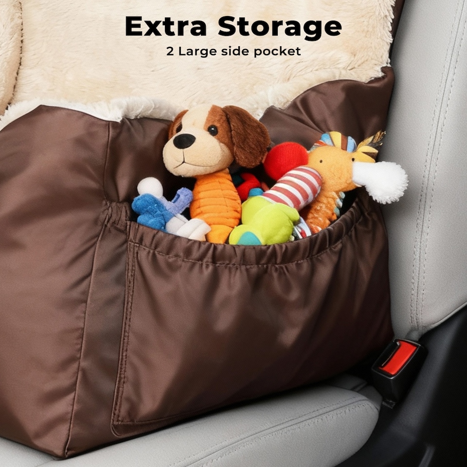 image 1 of Skylos Dog Car Seat Bed Pet Booster Travel Carrier with Safety Leash | Brown | Brown | 1