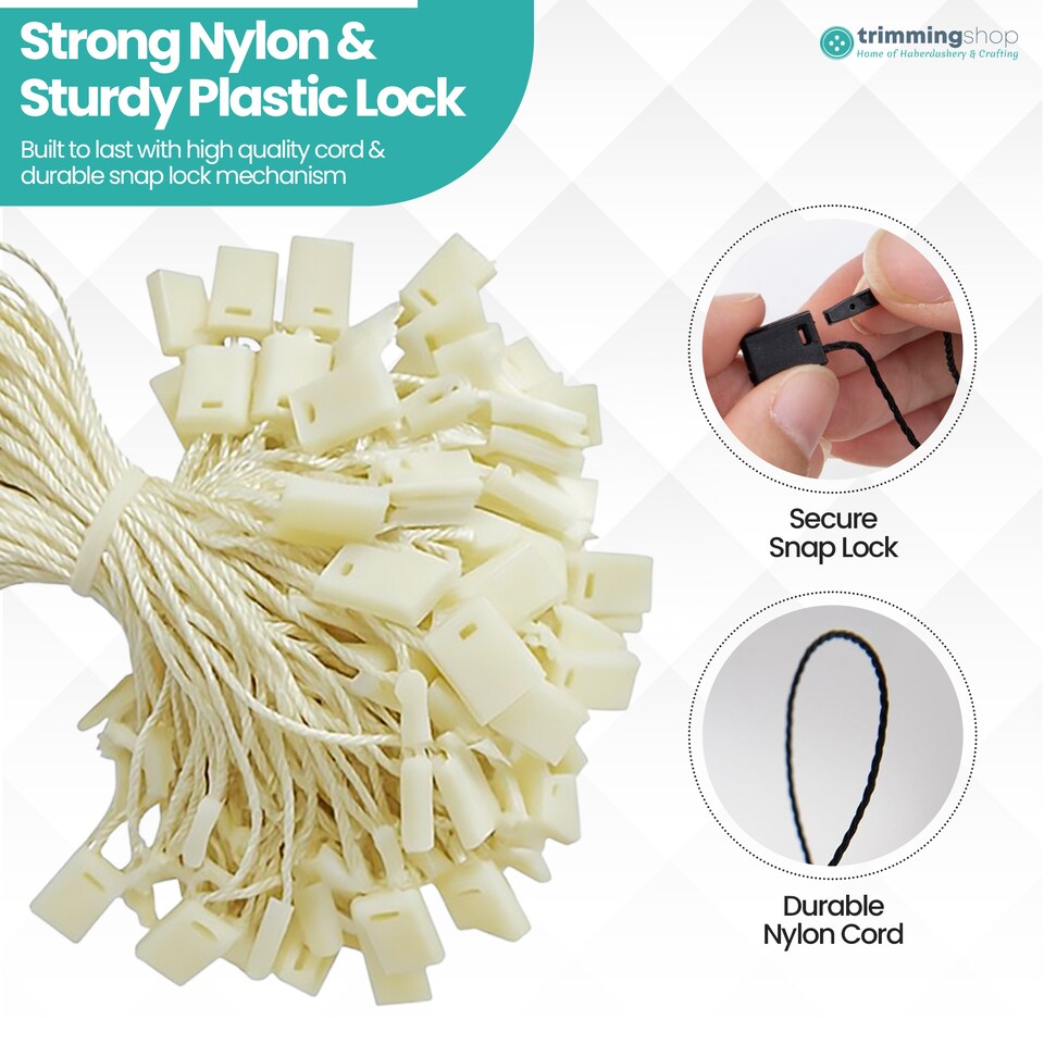 image 1 of 7 Inch Plastic String Tags, Nylon Label Snap Lock - 100pcs