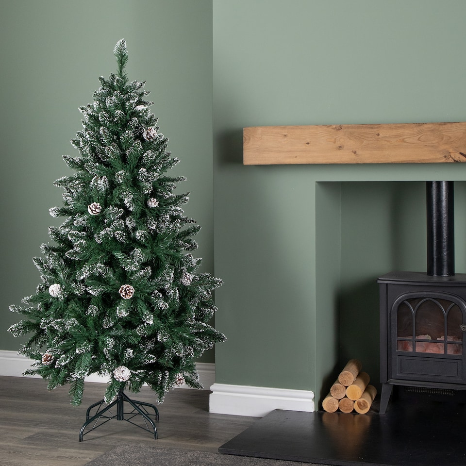 image 1 of 5ft (1.5m) Tall Rocky Mountain Pine Christmas Tree with 526 Snow Tipped Branches & Pinecones