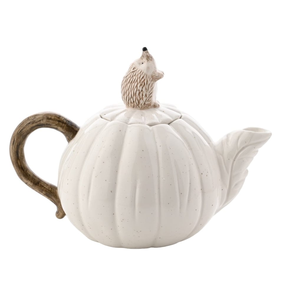 image 1 of Widdop Gifts Hedgehog and Pumpkin Glazed Ceramic Tea Pot