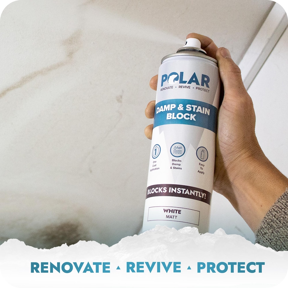 image 1 of Polar Damp & Stain Block Spray One Coat Application Internal Walls Matt | White | White | 500 ml | 2