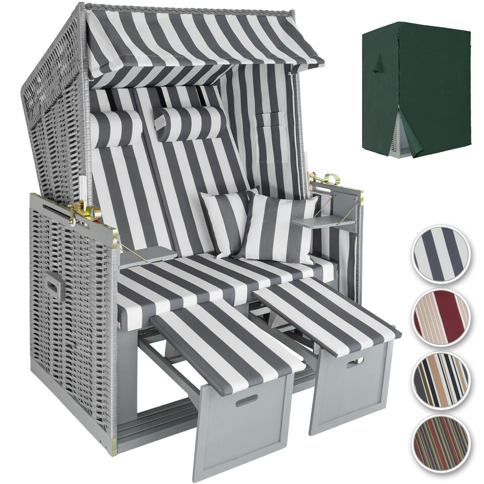 image 1 of Beach Chair Sylt with cushions, footrest and rain cover | Grey | grey/white | 1