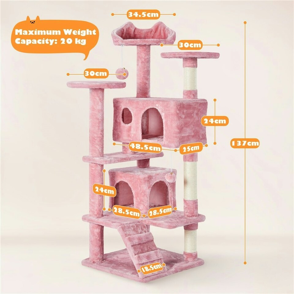 image 1 of Yaheetech 137cm Tall Cat Tree with Scratching Posts Pink