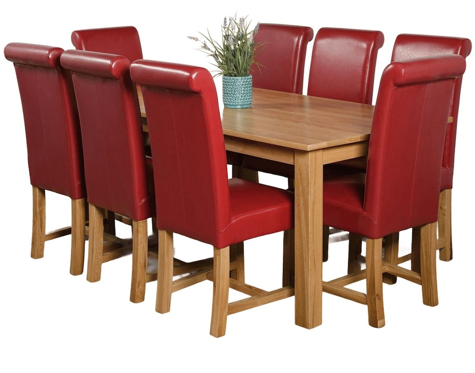 image 1 of Oslo 180 x 90 cm Large Oak Dining Table and 8 Washington Leather Chairs | Red | Red
