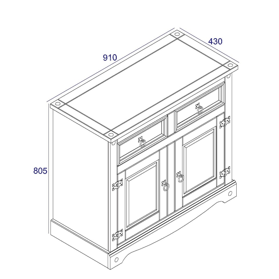 image 1 of Corona Small Sideboard in Antique Waxed Pine - 2 Drawers and 2 Doors with Adjustable Shelf | Grey | Grey | One Size | 1