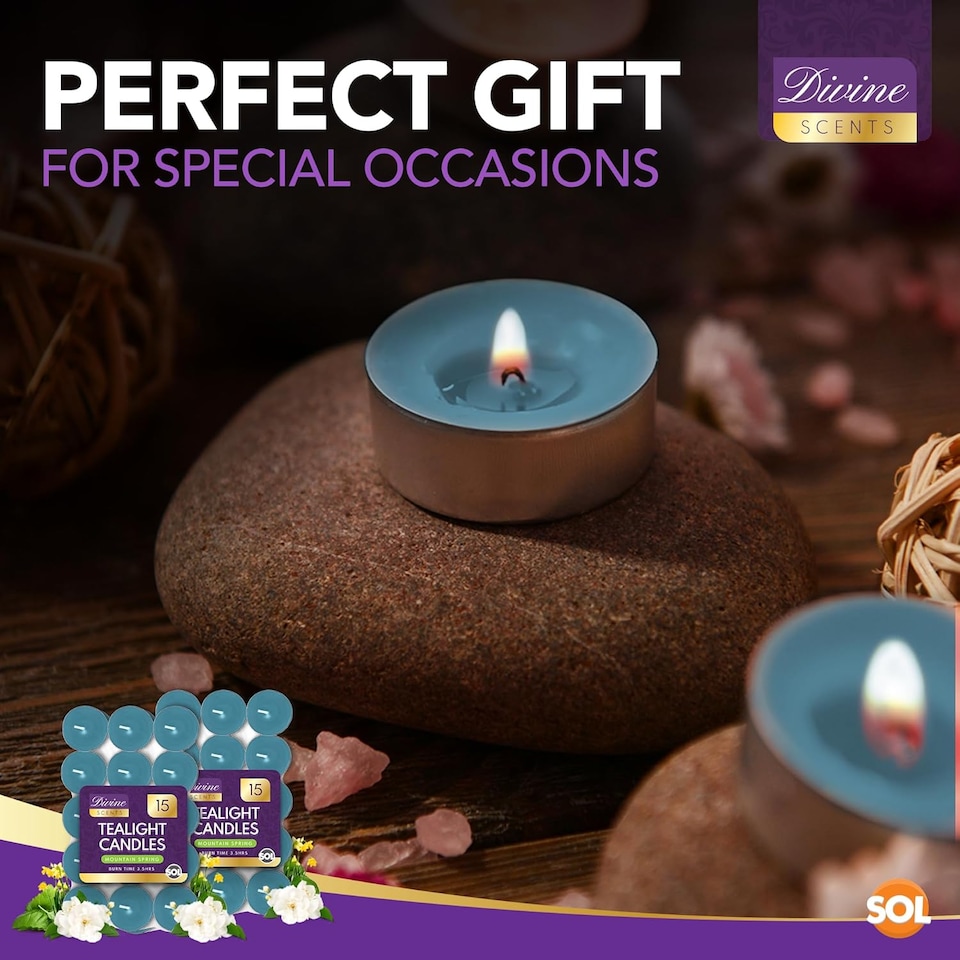image 1 of 60pk Mountain Spring Scented Tealight Candles – 3.5hr Burn, Refreshing Fragrance for Home, Relaxation, Weddings & Cosy Evenings