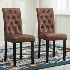 Set of 2 Tufted Button Back Suede Fabric Dining Chairs Brown by MCC Direct