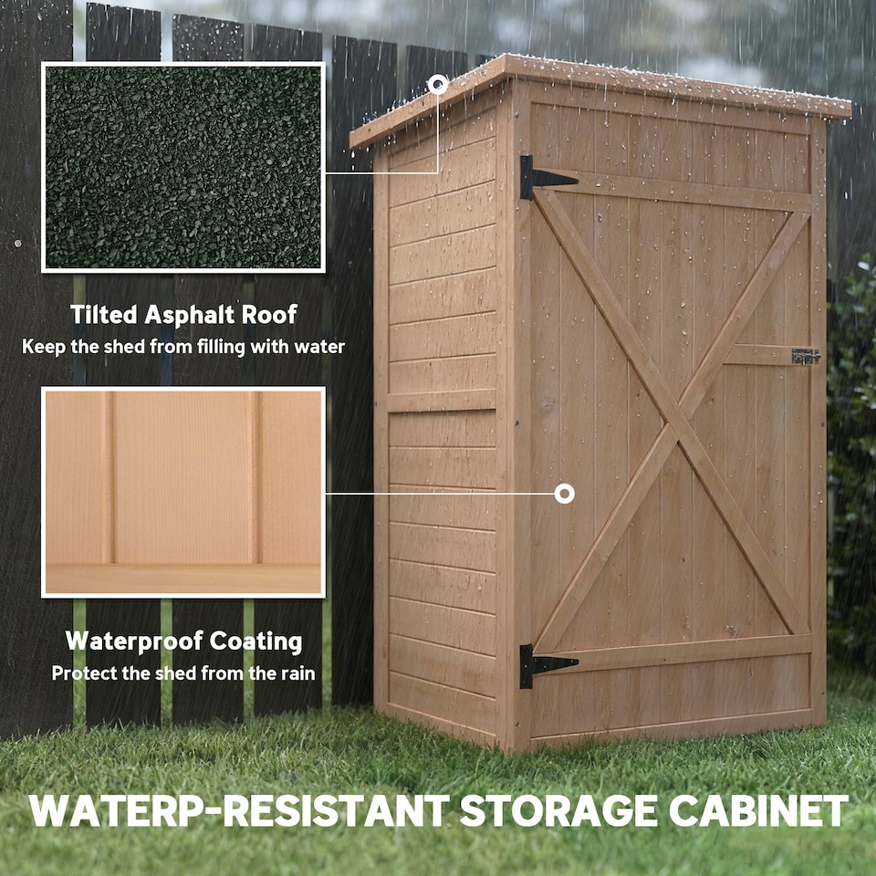 image 1 of Outsunny Garden Shed Outdoor Tool Storage w/ 2 Shelve 75 x 56 x115cm Natural