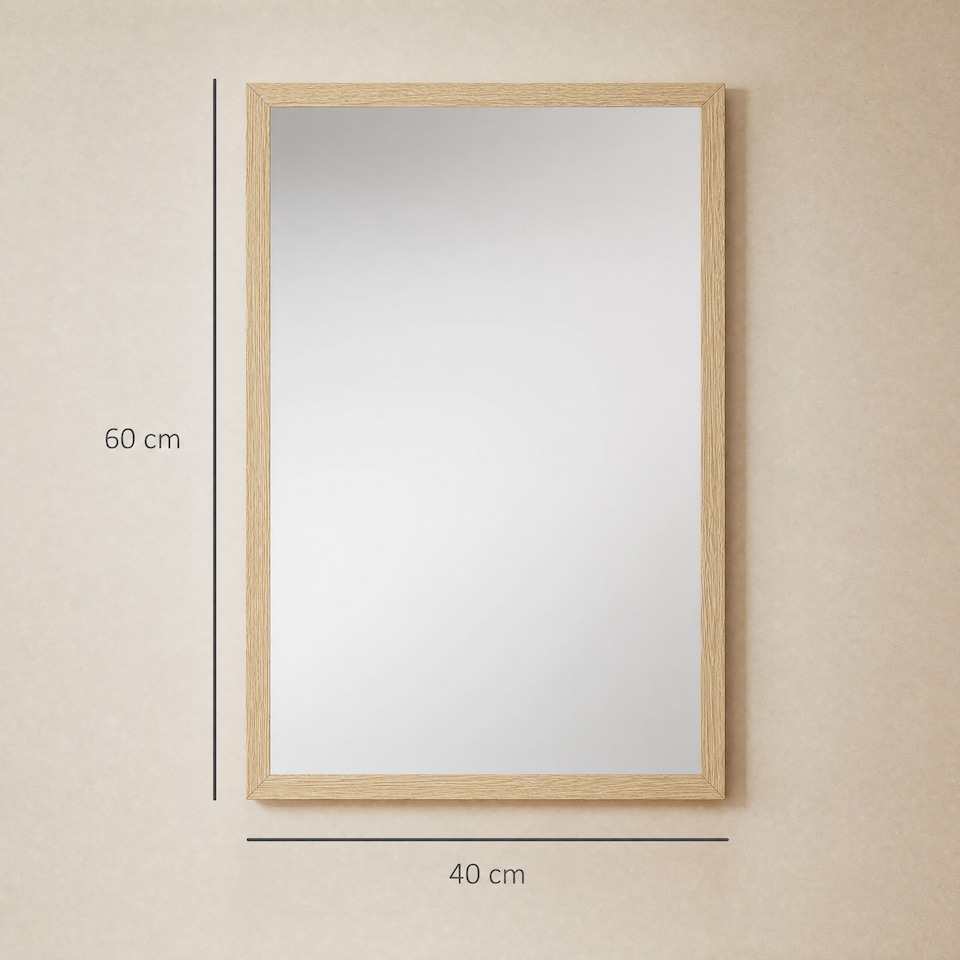 image 1 of HOMCOM 60x40cm Wall Bathroom Mirror for Home Decor, Vanity Mirror, Natural | Brown | Natural wood | 60 x 40 cm