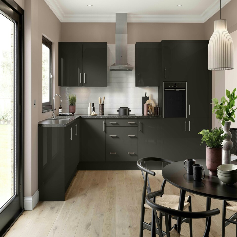 image 1 of 3 Drawer Base Unit 500mm w/ Slab Cabinet Door - Super Gloss Graphite Grey | Super Gloss Graphite