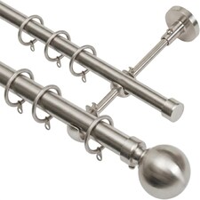 Lister Cartwright Double Curtain Extendable Pole Set with Polished Steel Ball Finials- 19mm & 28mm Metal Poles(120- 320 cm)