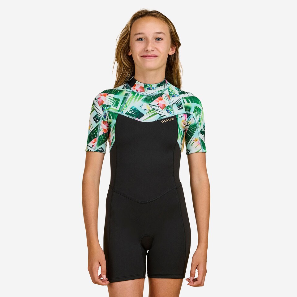 image 1 of Decathlon Girl’s surfing 1.5 mm neoprene shorty wetsuit 500 tiare black