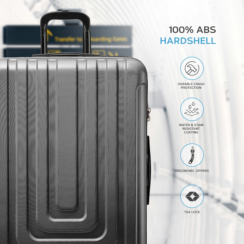 image 1 of Flight Knight Premium Lightweight Suitcase - Built-in Side Lock with USB Port - 8 Spinner Wheels - Hard Shell Carry On Or Check in Luggage 100 Airlines Approved Cream | Large