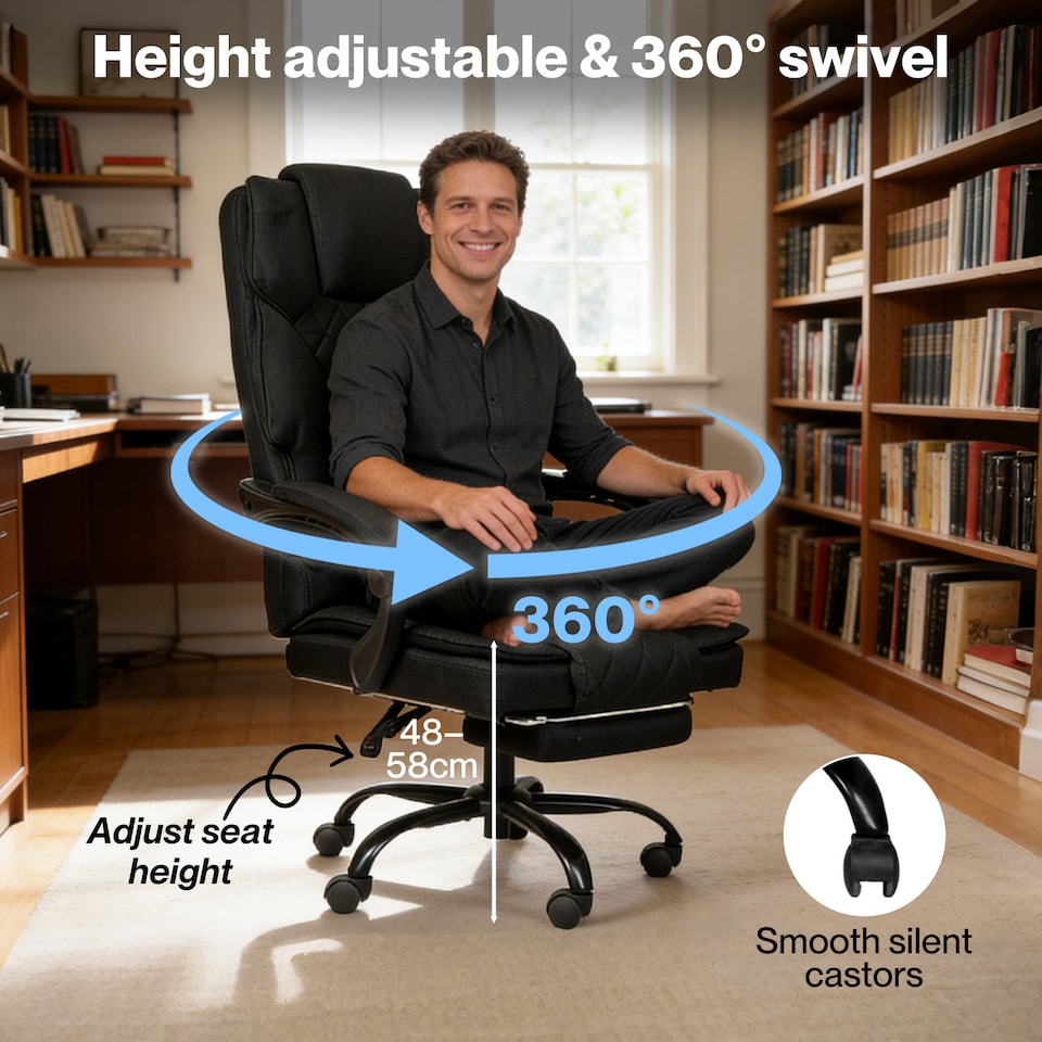 image 1 of Levede Office Chair with Footrest Linen Fabric High Back Swivel Reclining