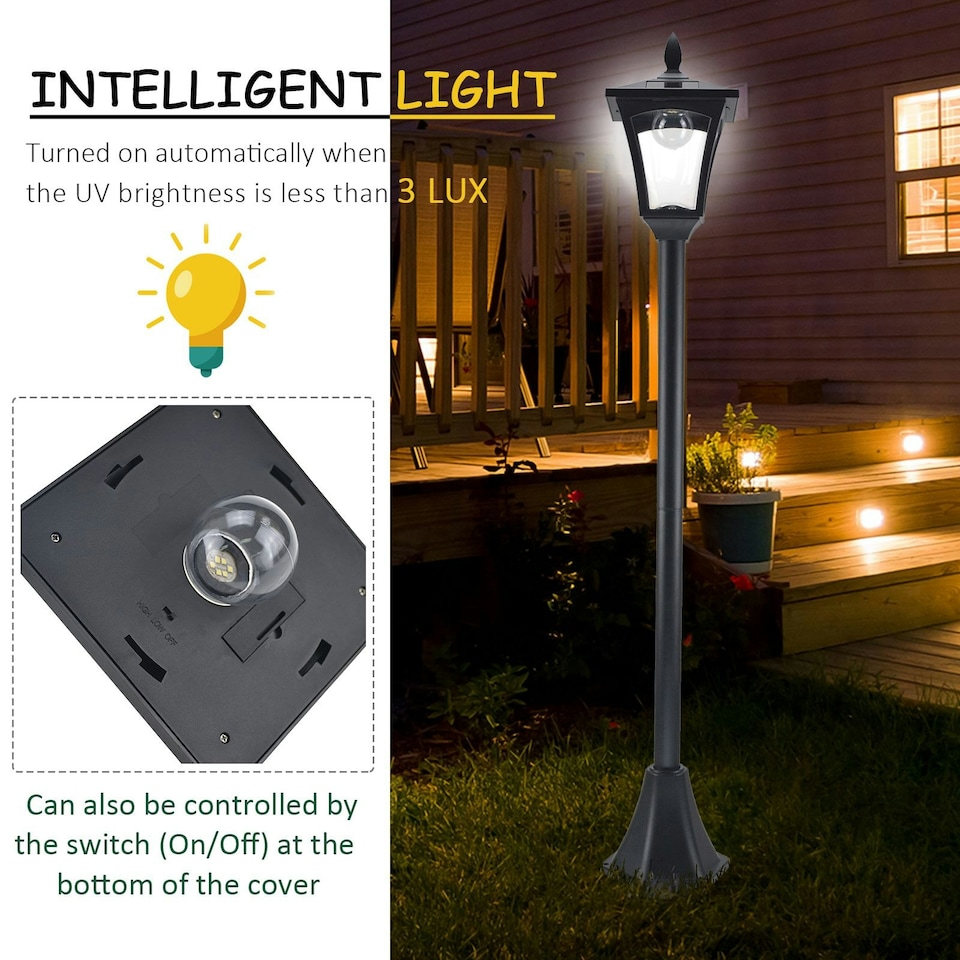 image 1 of Outsunny Outdoor Garden Solar Light with Base IP44 Optical Control Dimmable