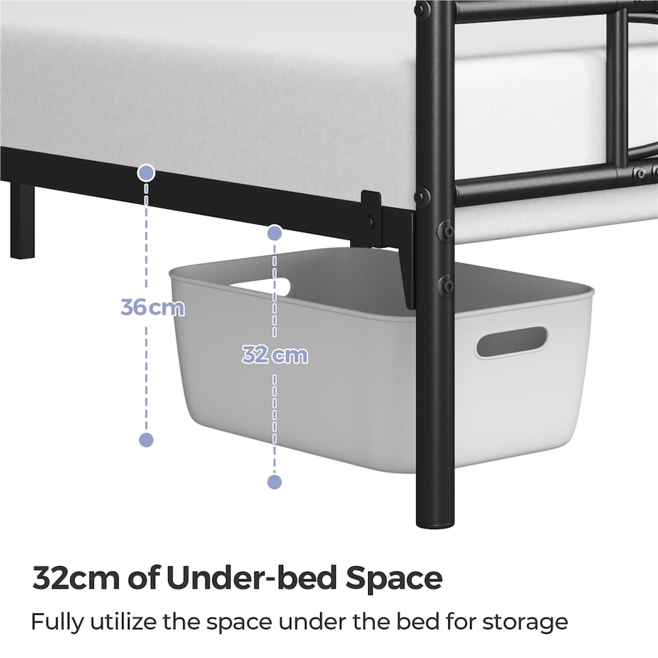image 1 of Yaheetech 4ft6 Double Metal Platform Bed Frame with Headboard | Black | Double | 1