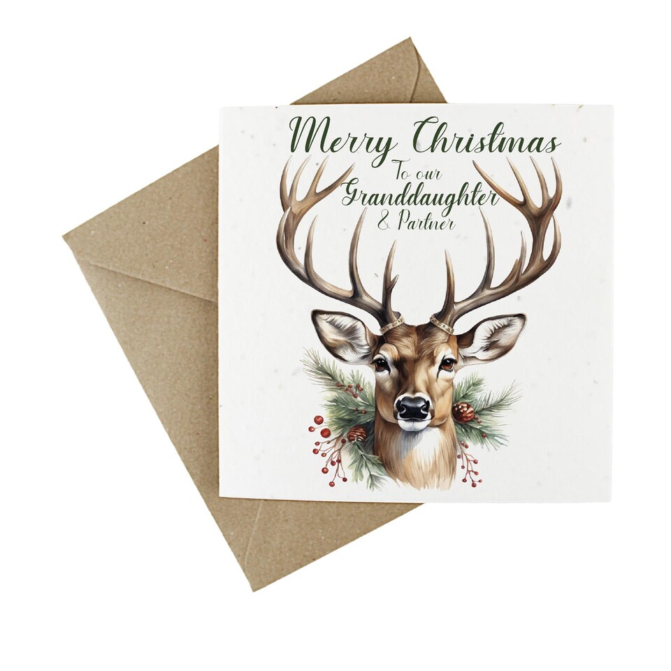 image 1 of Festive Stag - Granddaughter & Partner - Plantable Wildflower Seed Christmas Card